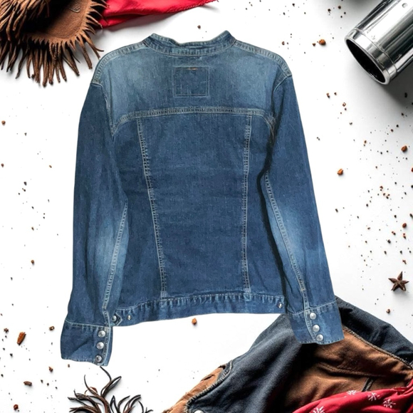 Levi Vintage Red Label Easy Rider Trucker Snap Jean Jacket Band Collar Women 2X - Picture 6 of 7